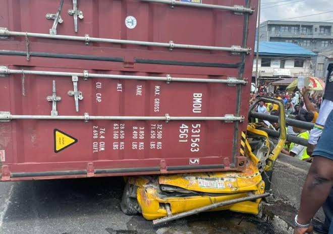 Many passengers feared dead as container falls on Danfo in Lagos
