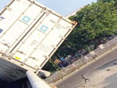 20-ft container falls, kills two dispatch riders in Lagos